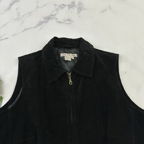 AMI Womens Vintage Y2k Suede Vest Size XL Black Zip Up Western Leather - Picture 2 of 9